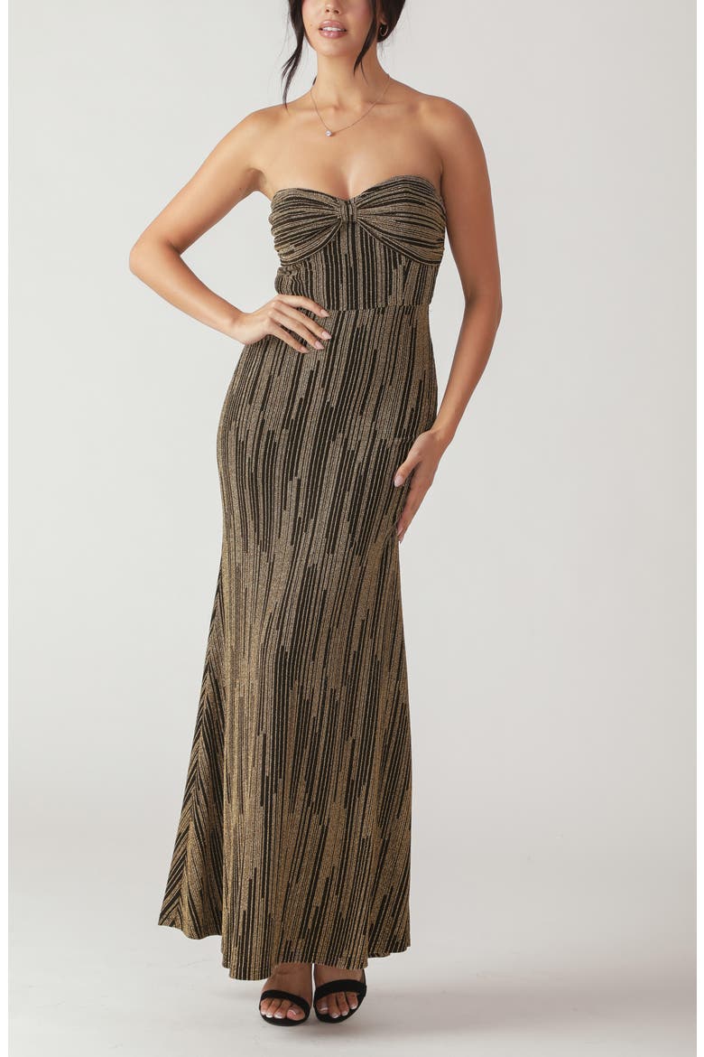 Metallic Lurex Maxi Dress, Alternate, color, BLACK GOLD