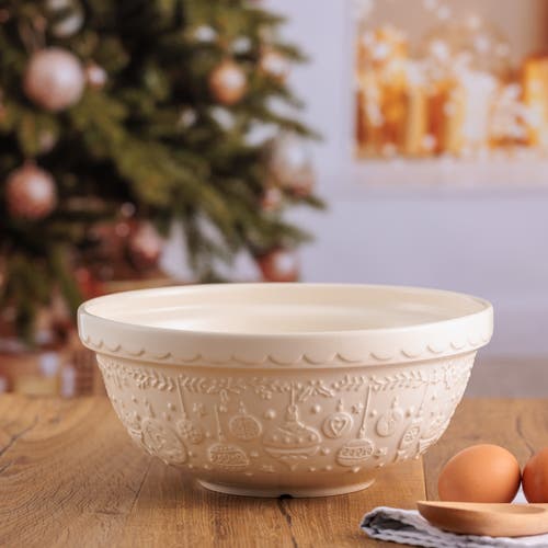Mason Cash Deck The Halls Size 18 Cream Mixing Bowl, 2.85 Quart In White