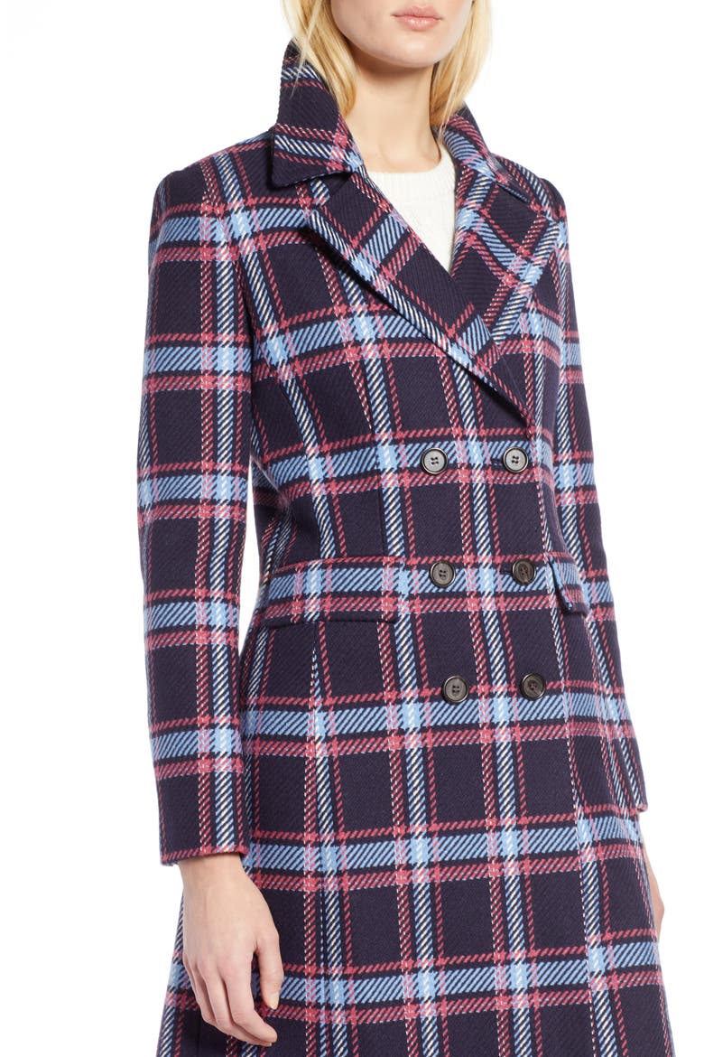 x Atlantic-Pacific Long Plaid Coat, Alternate, color, NAVY PLAID