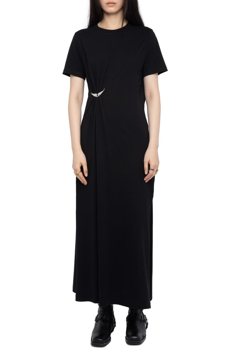 Raja Wings Midi Dress, Main, color, BLACK