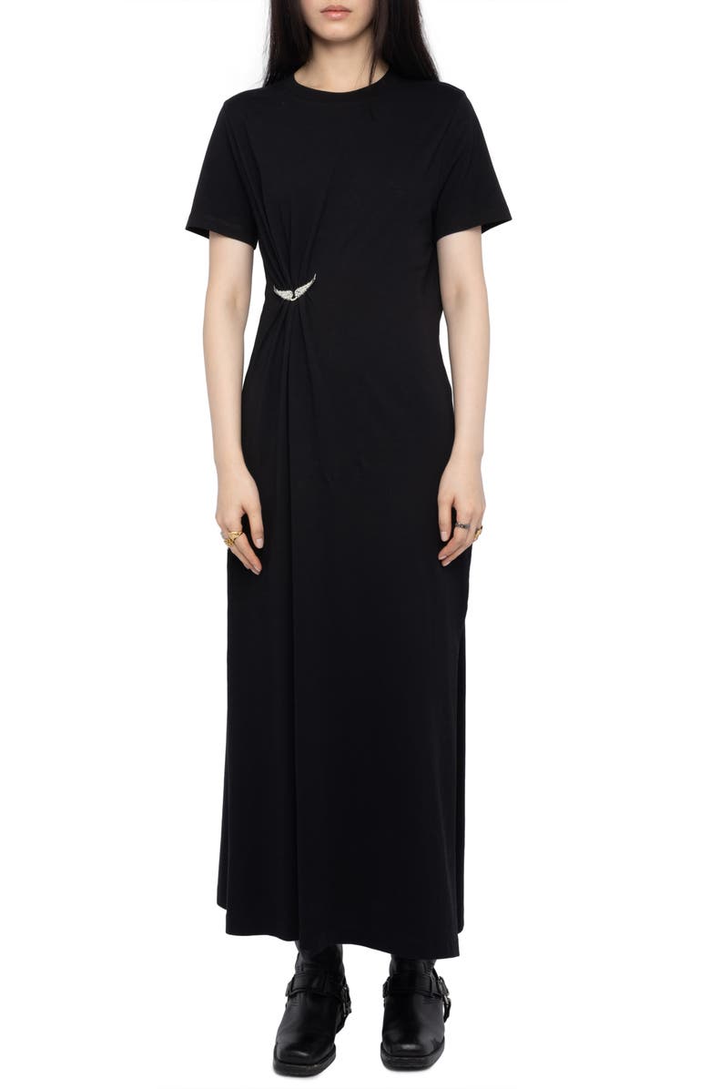 Zadig & Voltaire Raja Wings Midi Dress, Main, color, Black
