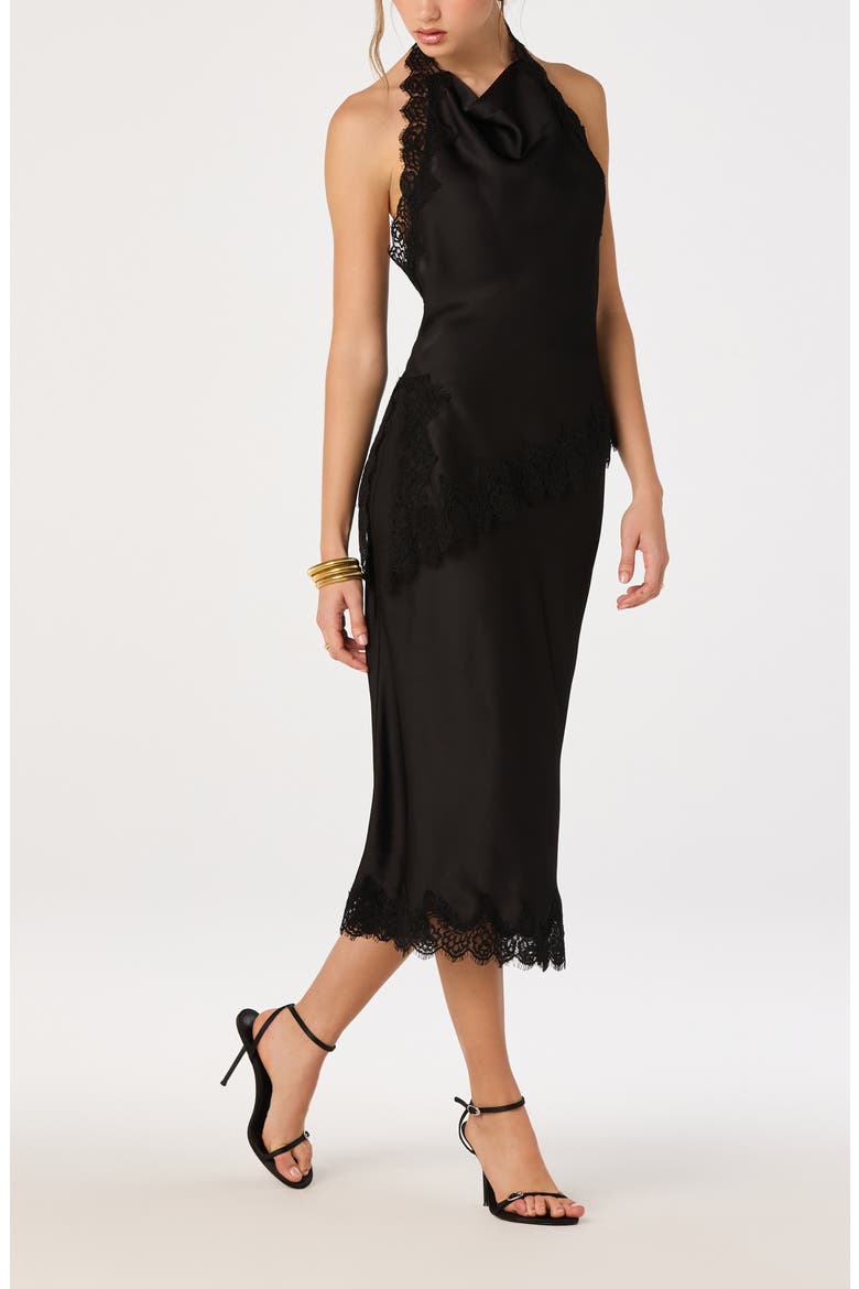 Blossom Lace Trim Midi Skirt, Alternate, color, BLACK