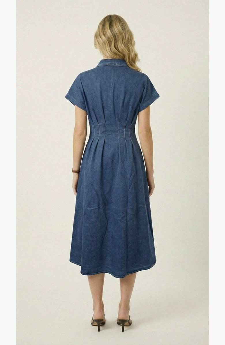 Modenaire Denim Pleated Waist Shirt Dress, Alternate, color, Medium Indigo Blue