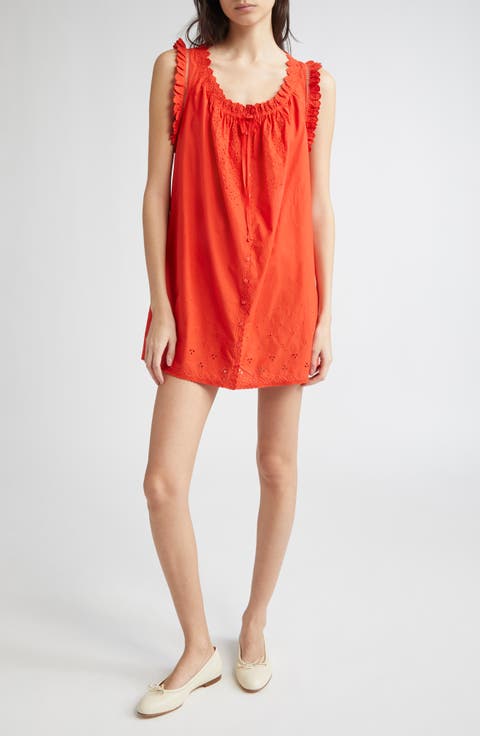 Nessie Eyelet Organic Cotton Shift Minidress