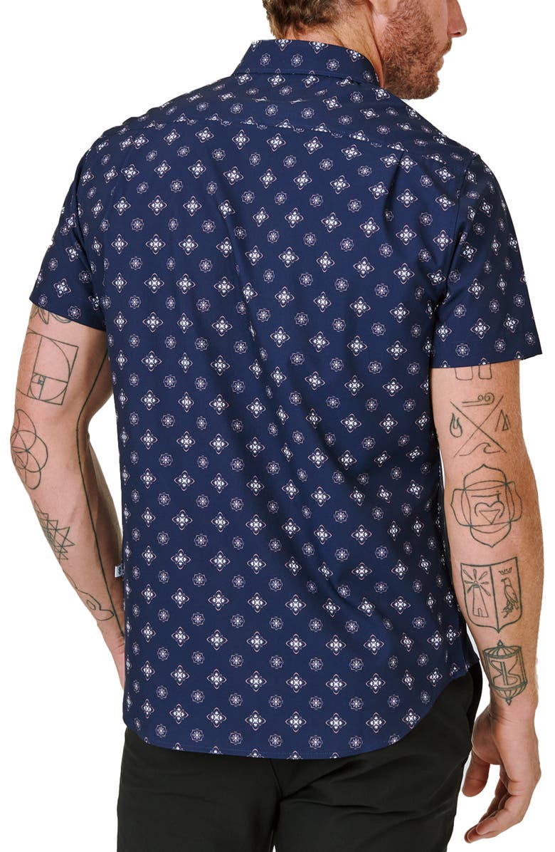 7 Diamonds Labyrinth Print Performance Short Sleeve Button-Up Shirt, Alternate, color,