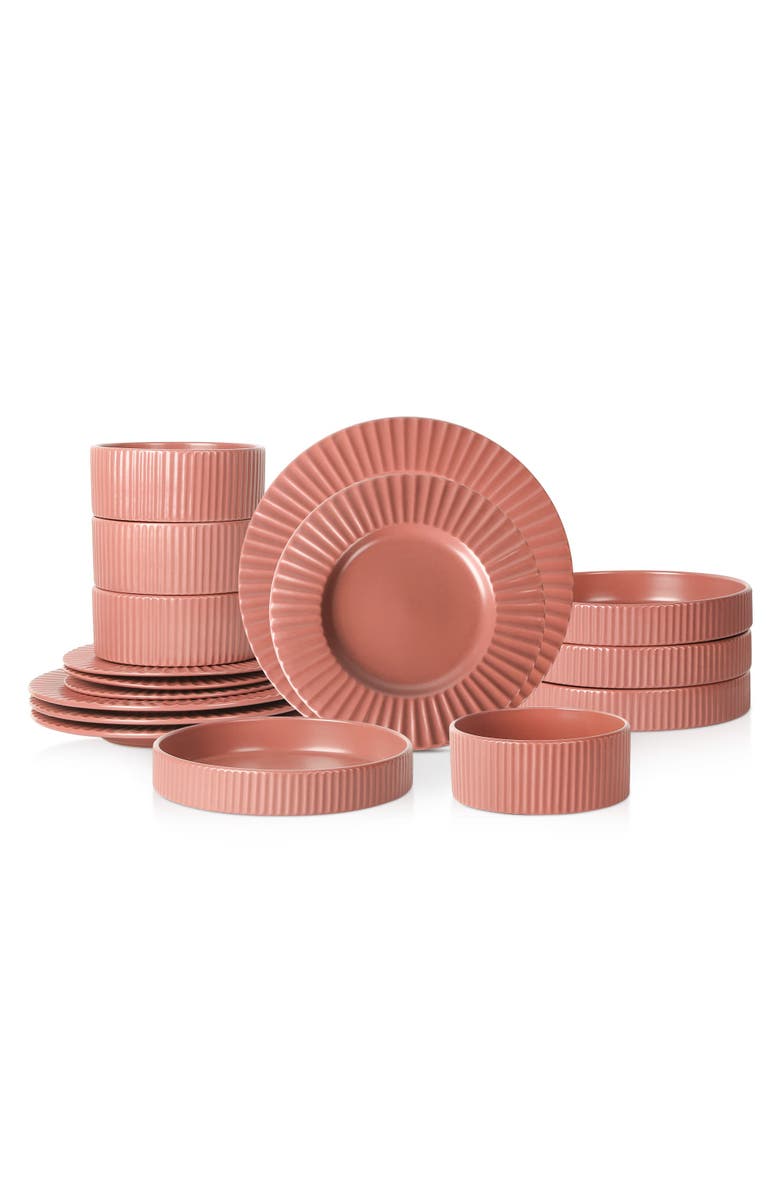 Christian Siriano Lusso Stoneware 32-Piece Dinnerware Set, Main, color, Redwood 16-Piece