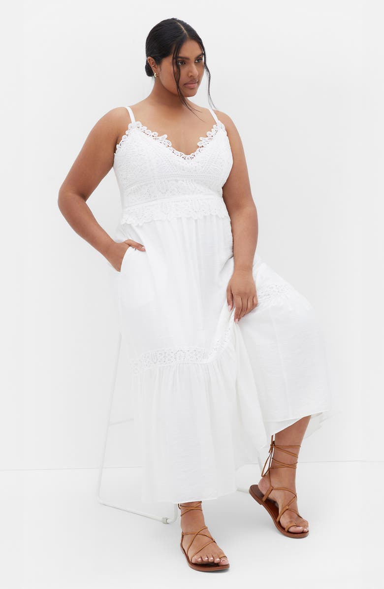 City Chic Brielle Lace Trim Maxi Sundress, Alternate, color, Ivory