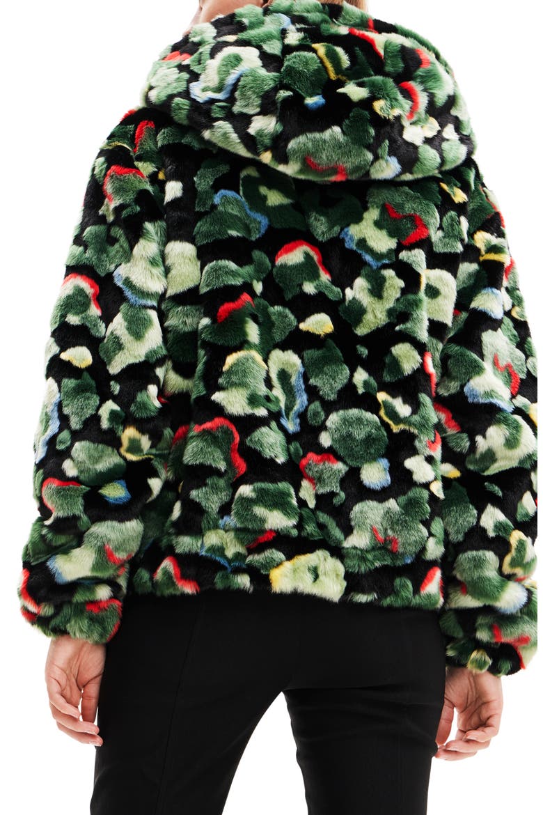 Calis Oversize Camo Faux Fur Jacket, Alternate, color, GREEN