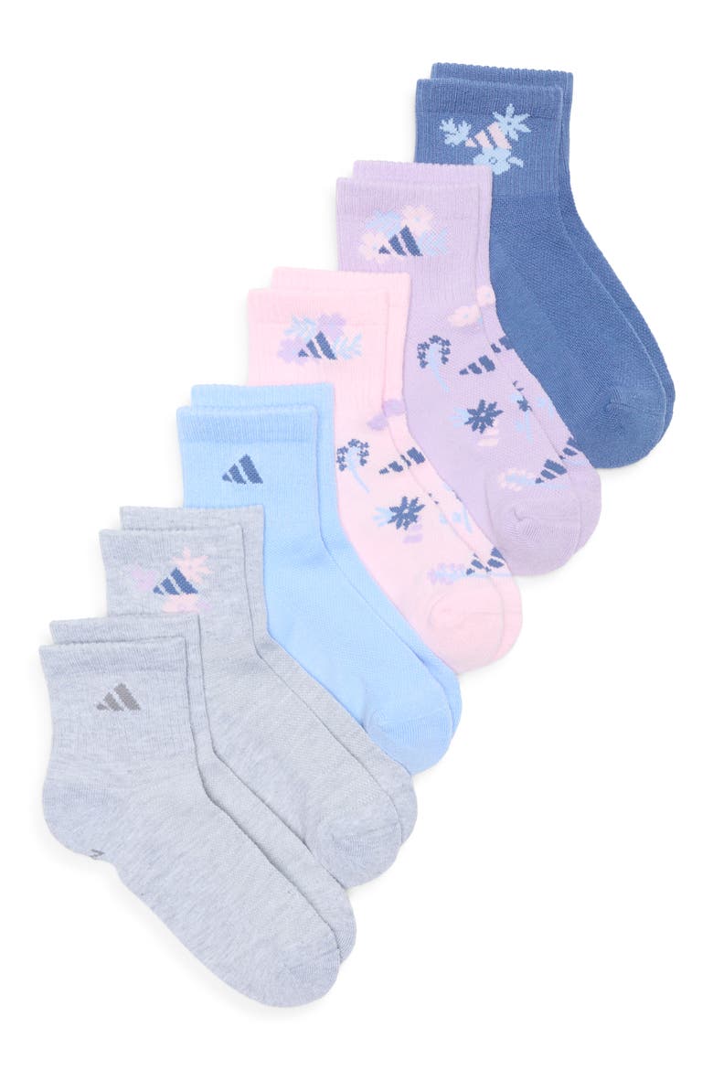 Kids' 6-Pack Cushioned Quarter Socks, Main, color, PLUM/ GLOW BLUE/ CLEAR PINK