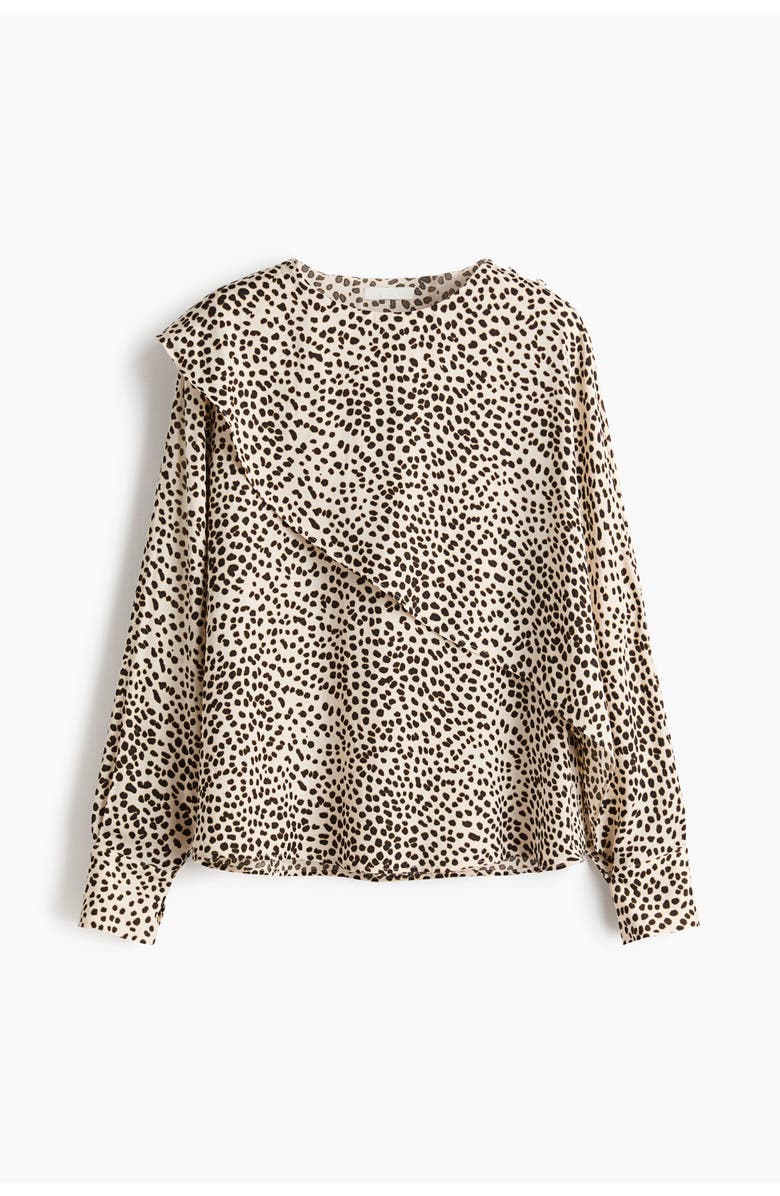 H&M Cape-detail Blouse, Main, color, Cream/Cheetah Print
