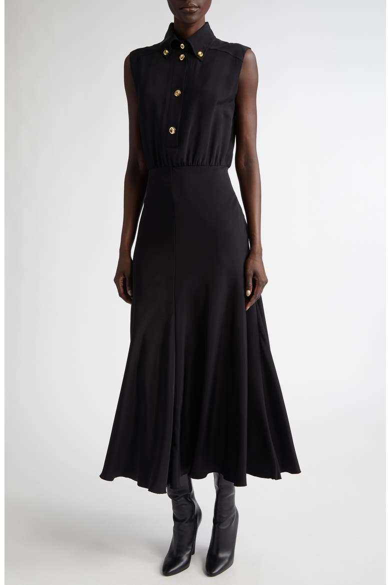 Amara Silk Button-Down Shirtdress, Main, color, BLACK