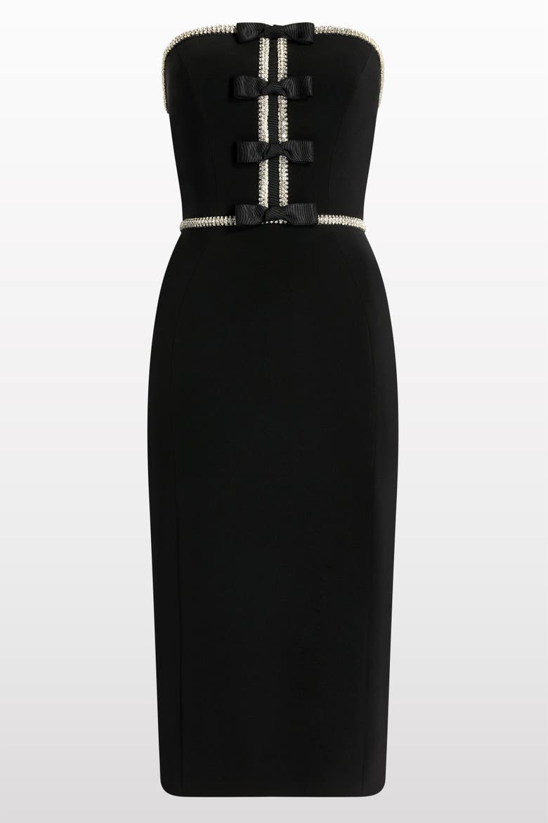 Odette Bow Embellished Midi Dress, Main, color, Liquorice