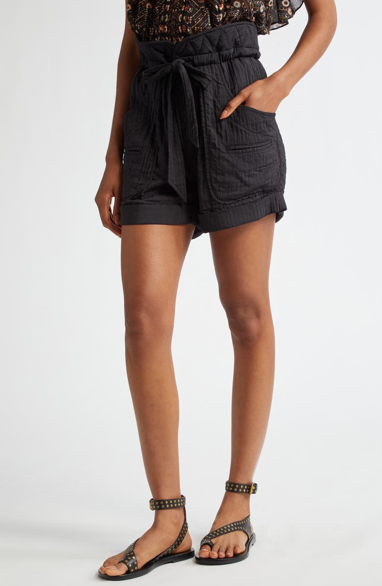 Isabel Marant Étoile Sereni Waist Tie Cotton Shorts, Main, color, Black