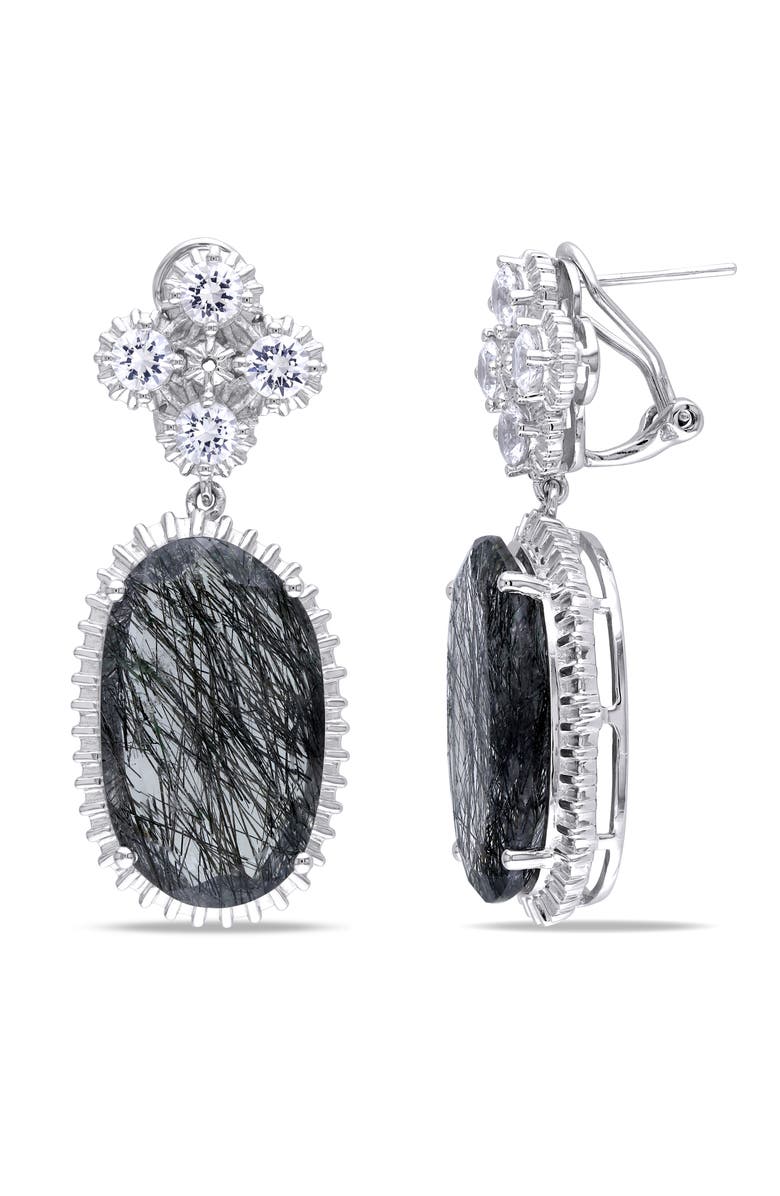 Julianna B. Black Rutile & Created White Sapphire Dangle Earrings, Main, color, Black Rutile