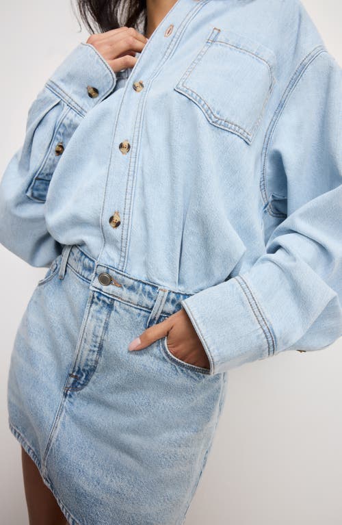 Good American Denim Long Sleeve Shirt Dress In Indigo795 In Blue