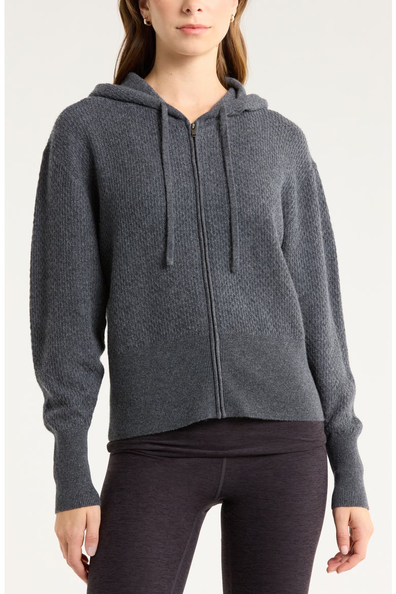 Wool & Cashmere Zip Front Hoodie, Alternate, color, GREY DARK CHARCOAL HEATHER