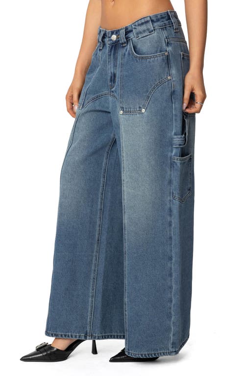 Edikted Tal Baggy Low Rise Carpenter Jeans In Blue-washed