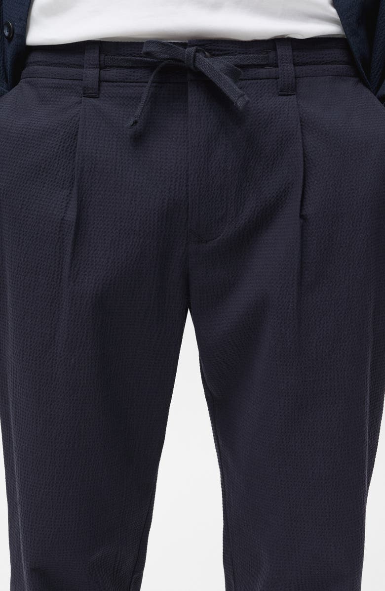 MANGO Slim Fit Pleated Seersucker Pants, Alternate, color, Night Blue