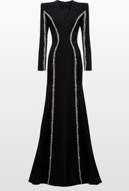 Jenny Packham Ghost Orchid Embellished Long-Sleeve Maxi Dress