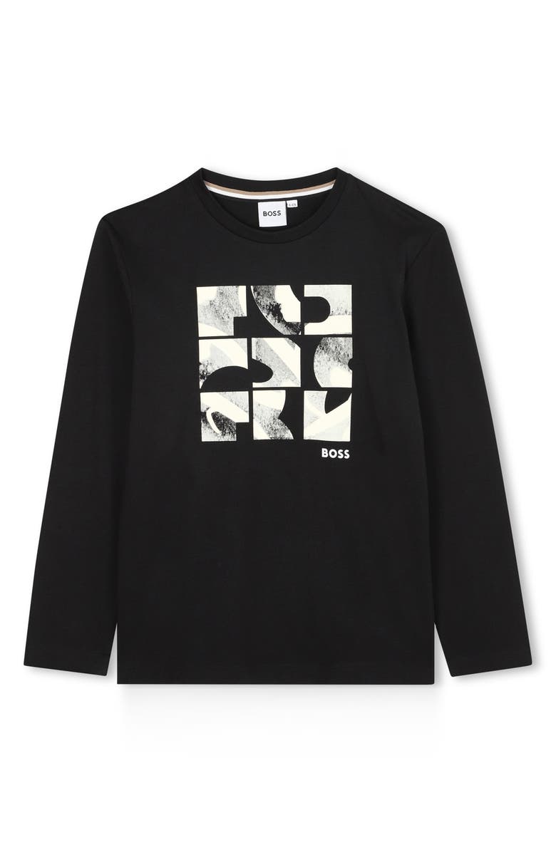 BOSS Kidswear Kids' Long Sleeve Cotton Graphic T-Shirt, Main, color, Black