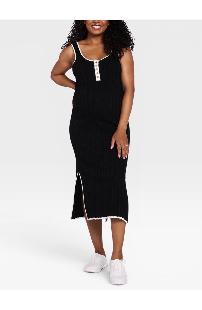 MOTHERHOOD MATERNITY Sleeveless Nursing Henley Midi Dress, Main, color, Black & White