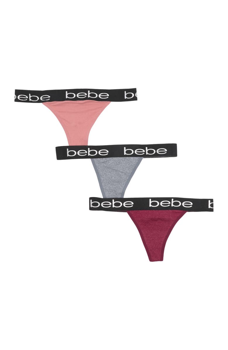 bebe Logo Microfiber Thong - Pack of 3, Main, color, 