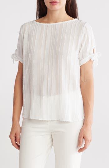 RENEE C RENEE C SEMISHEER STRIPE SHORT SLEEVE TOP 