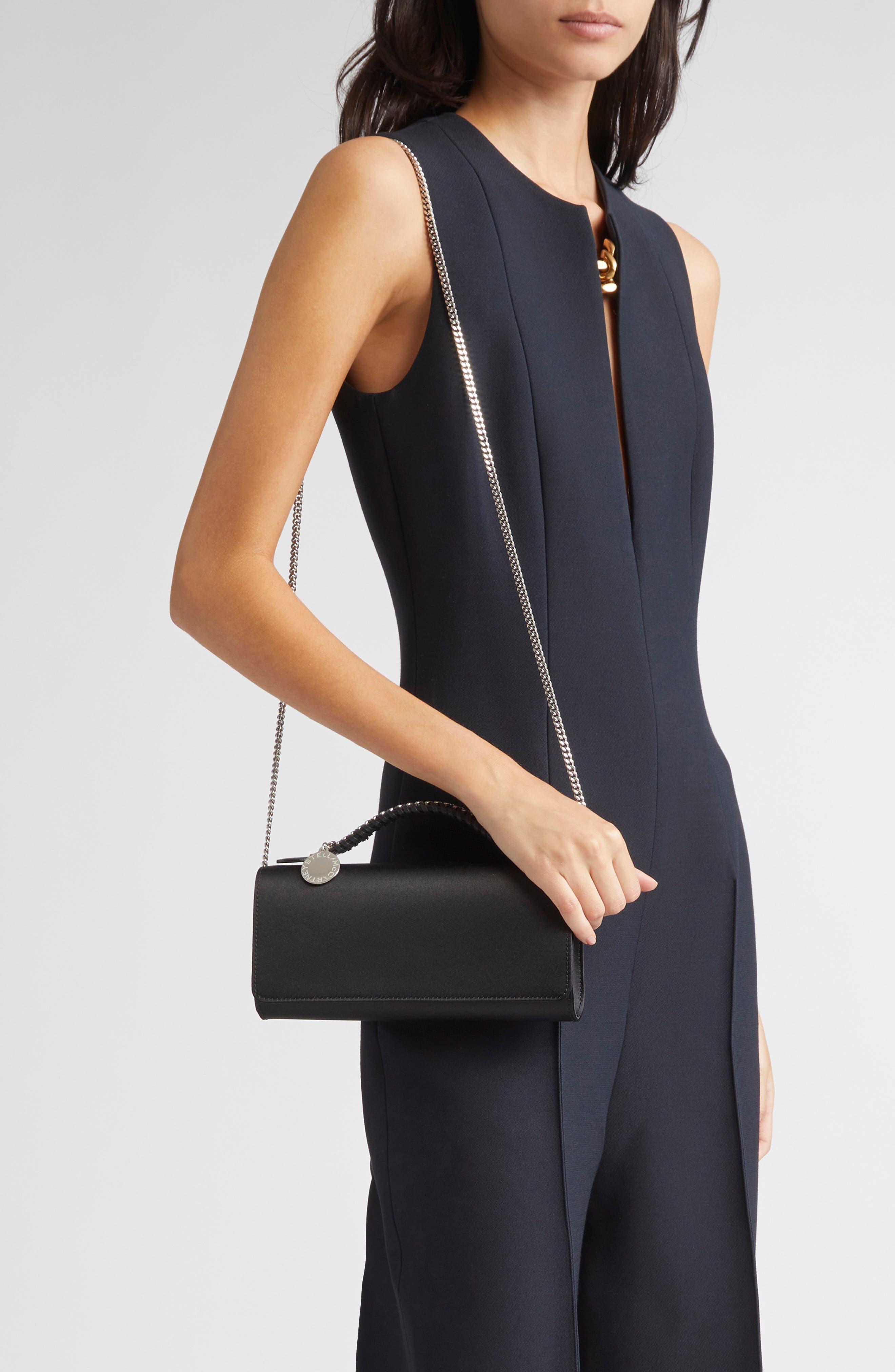 Stella McCartney Falabella Eco Satin Clutch, Alternate, color, 