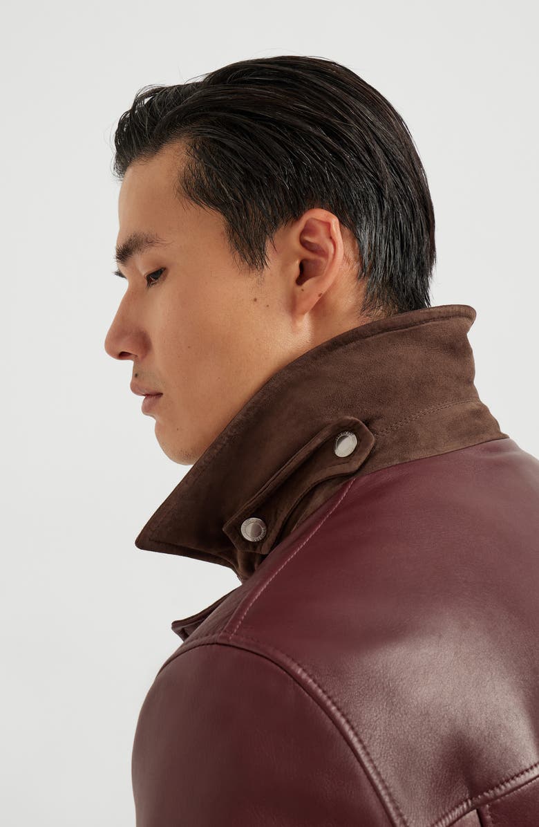 Brunello Cucinelli Nappa leather field jacket, Alternate, color, Amaranth