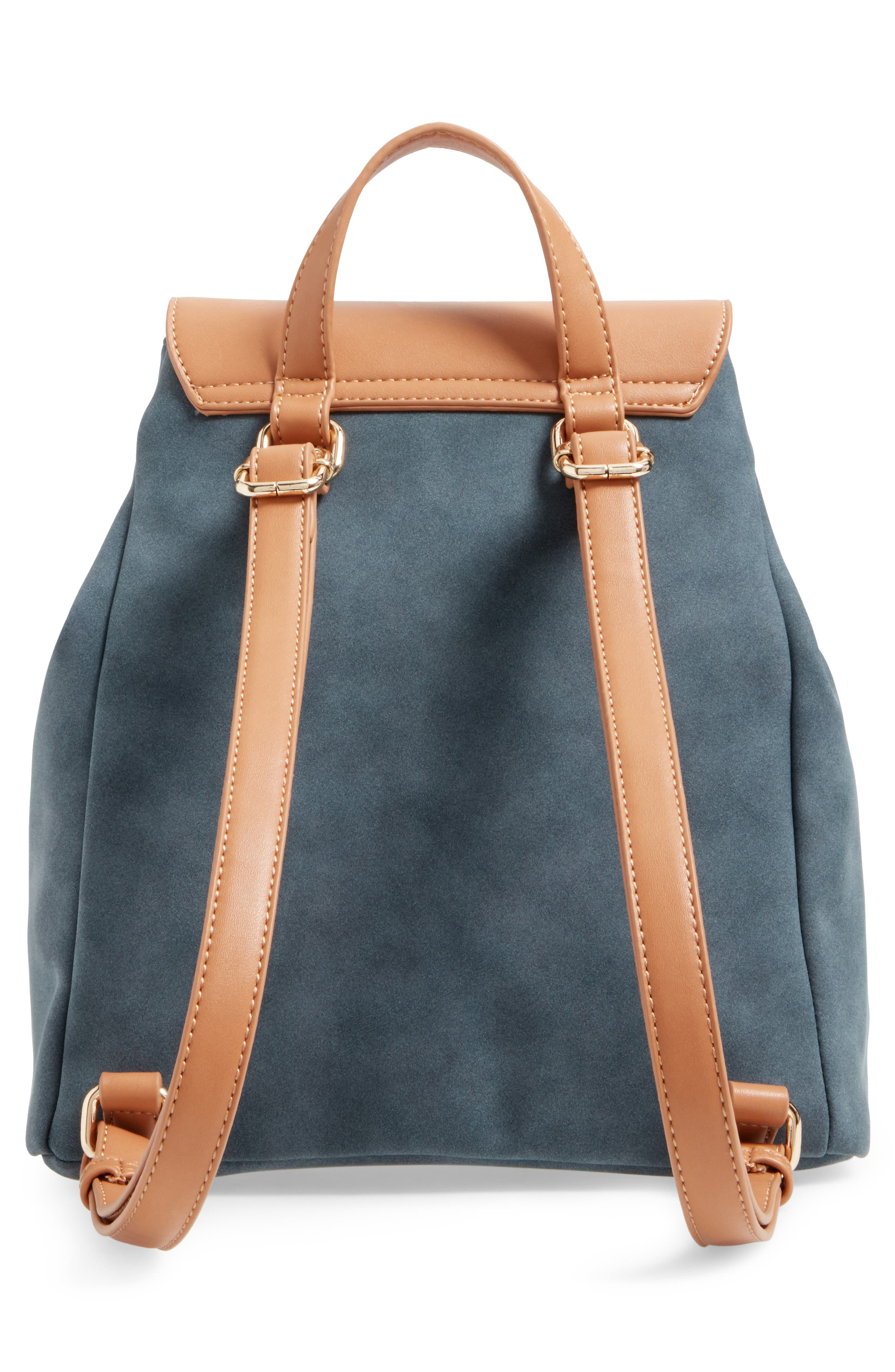 Two Tone Faux Leather Backpack, Alternate, color, MIDNIGHT BLUE