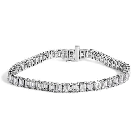 IGI Certified 14K White Gold 10.0 Cttw Emerald Cut Lab Grown Diamond Tennis Bracelet