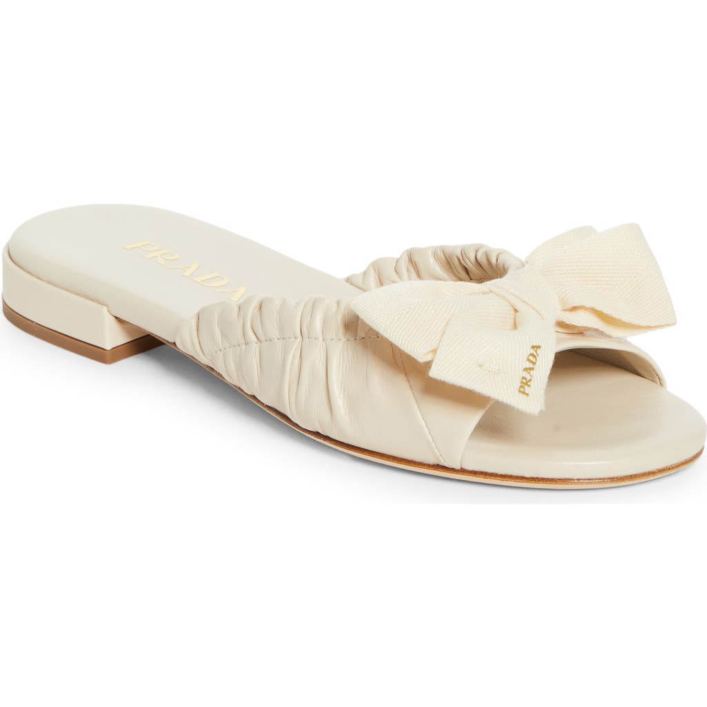 Prada Bow Slide Sandal In Neutral