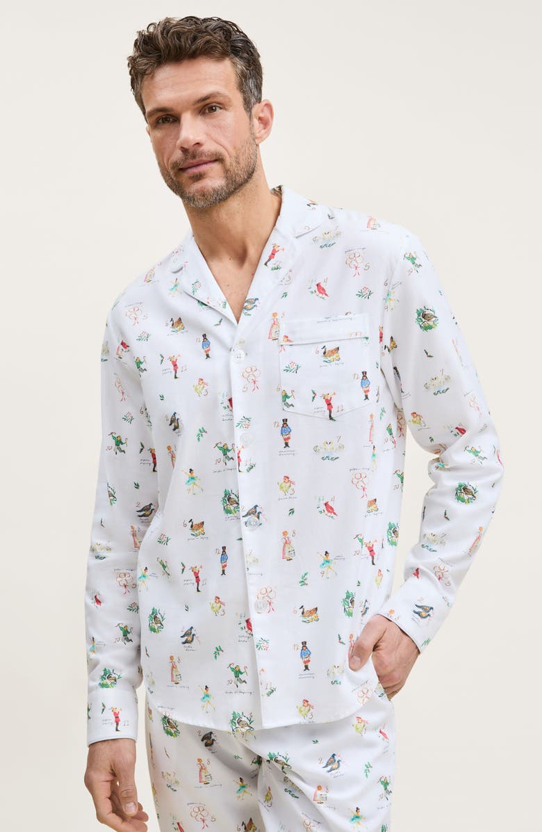 Petite Plume Cambridge 12 Days of Christmas Cotton Twill Pajamas, Alternate, color, White