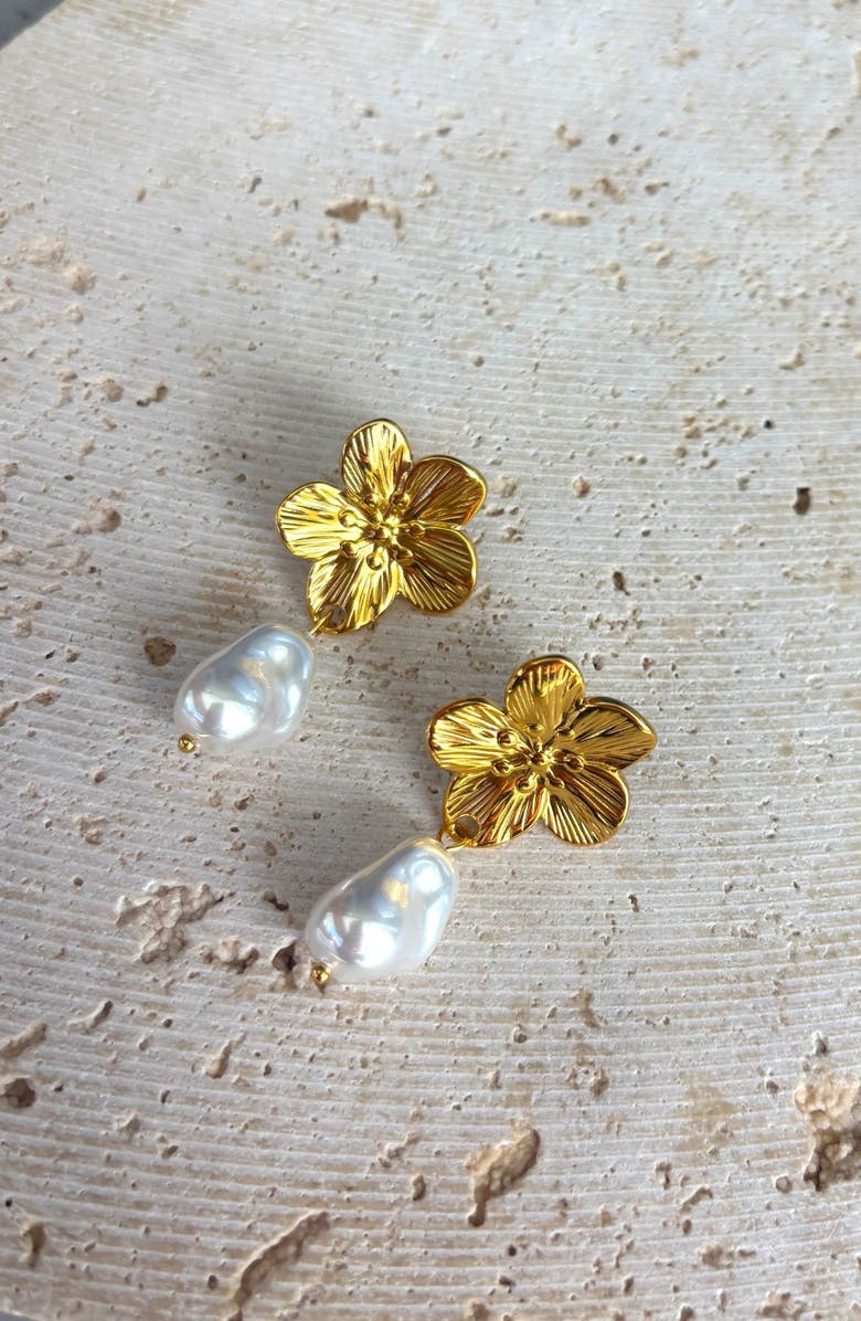 Adornia Flower Faux Pearl Drop Earrings, Alternate, color, 