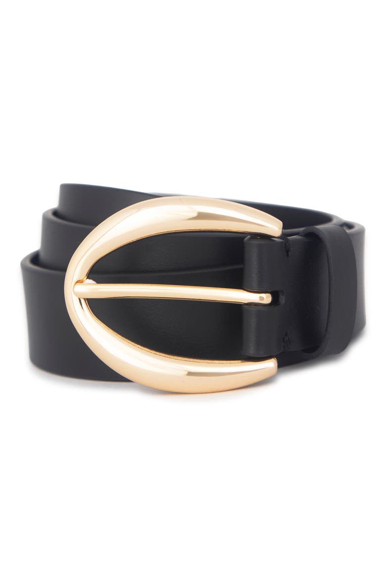 Leather Belt, Alternate, color, BLACK / POLISHED GOLD