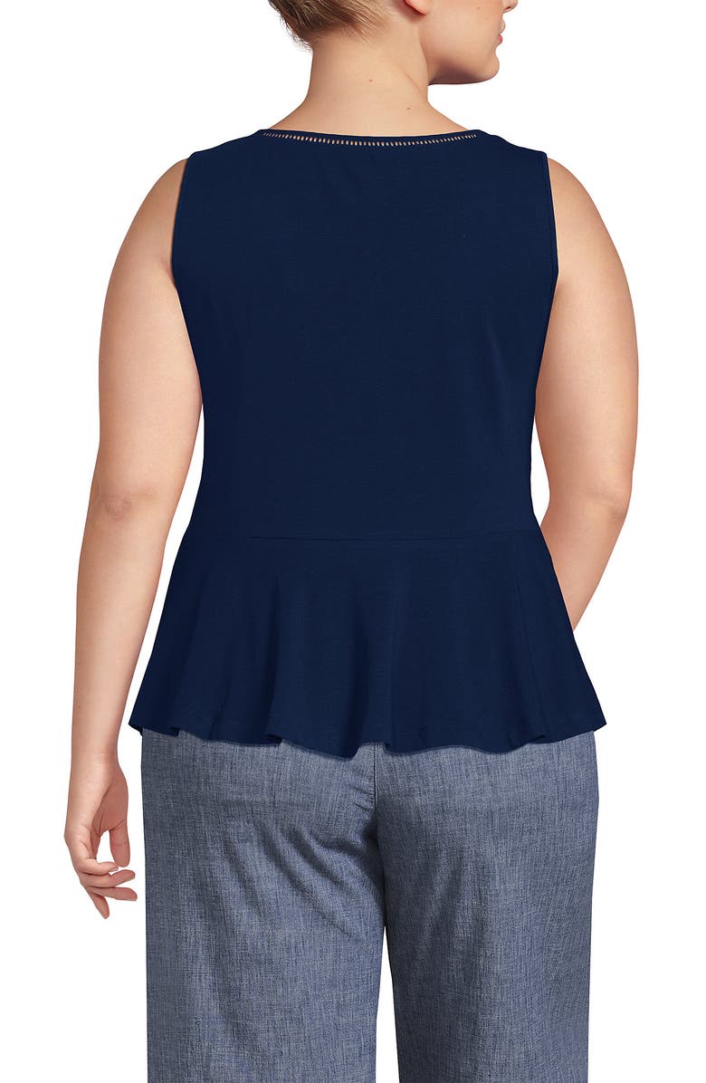 Lands' End Regular Size Sleeveless LWCM Lattice Peplum VNeck Top, Alternate, color, Deep Sea Navy