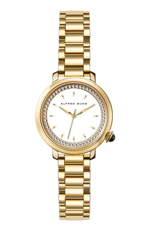 Three-Hand Quartz Crystal Bezel Bracelet Watch, 29mm