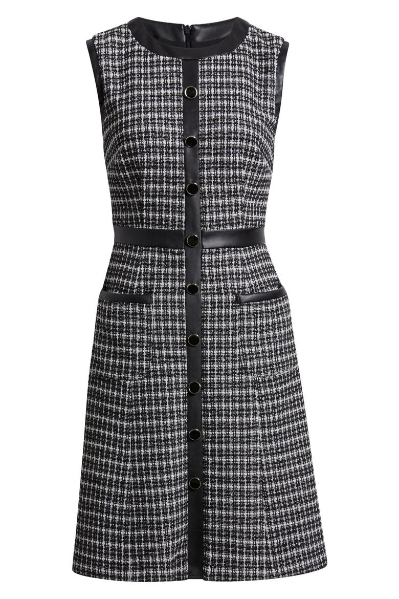 Contrast Trim Sleeveless Tweed Dress, Alternate, color, BLACK IVORY