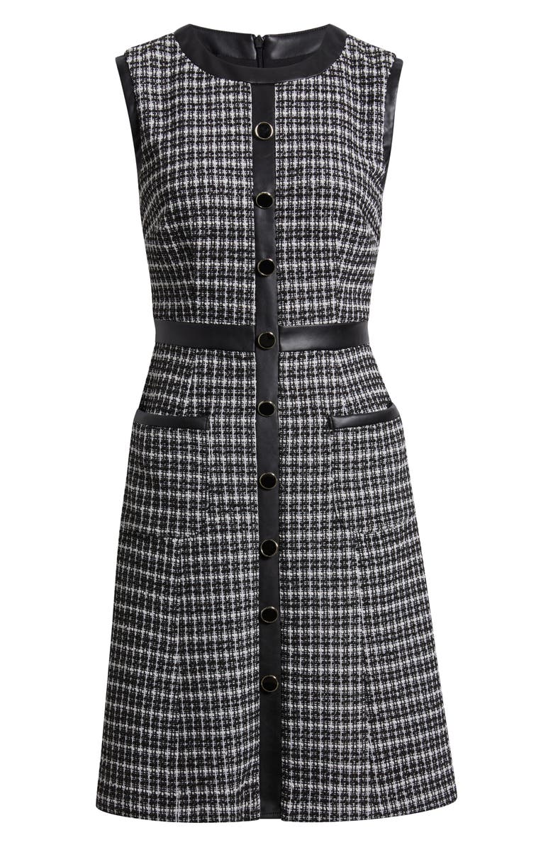 Eliza J Contrast Trim Sleeveless Tweed Dress, Alternate, color, Black Ivory