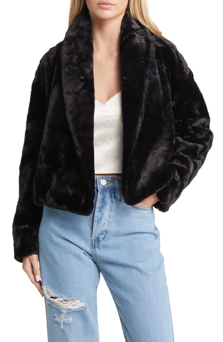 BLANKNYC Shawl Collar Faux Fur Crop Jacket, Main, color,