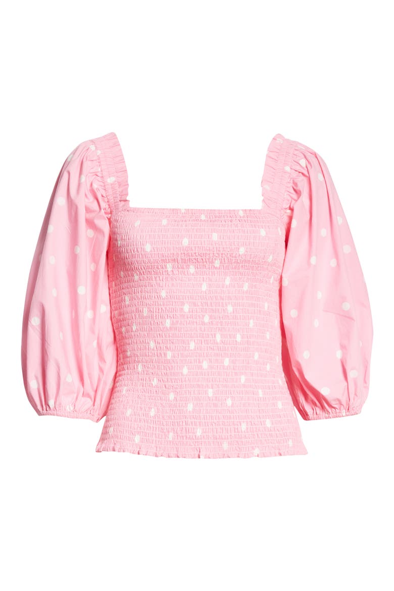 Polka Dot Smocked Organic Cotton Top (Nordstrom Exclusive), Alternate, color, CHERRY BLOSSOM 480