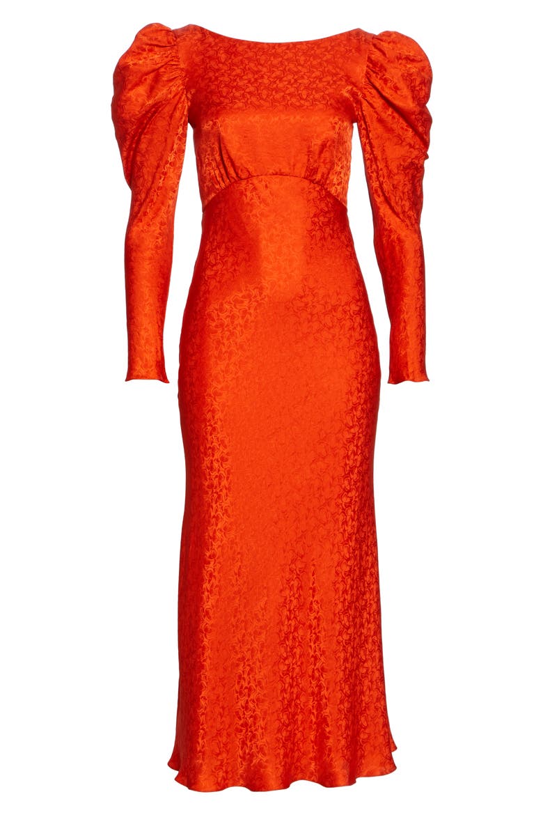 Alena Silk Midi Dress, Alternate, color, BITTER ORANGE