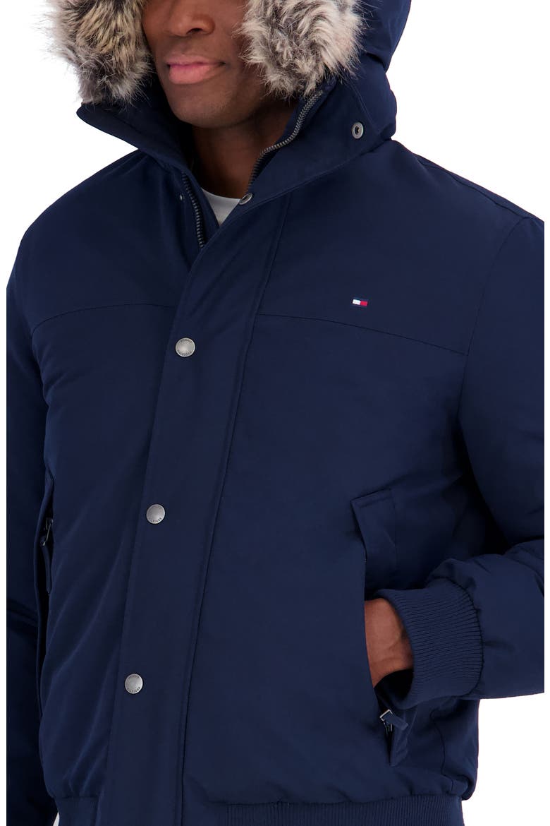 Snorkel Water Resistant Bomber Jacket with Faux Fur Trim, Alternate, color, MIDNIGHT