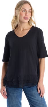 WILT Clothing V-Neck Elbow Sleeve Mixed Media Tee