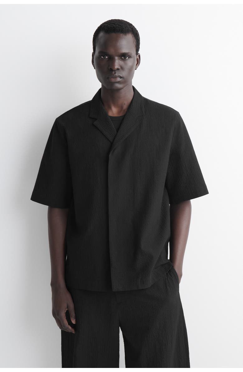 COS Seersucker Resort Shirt, Main, color, Black