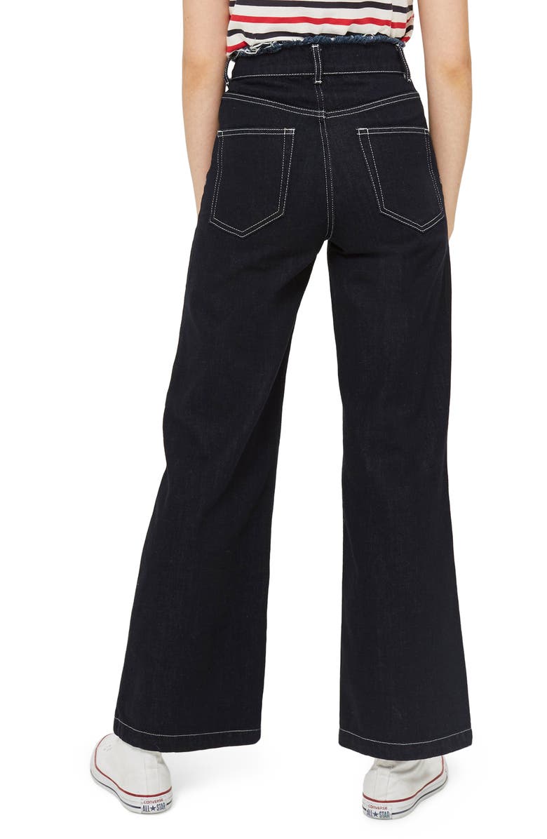 Topshop Frayed Waist Wide Leg Jeans, Alternate, color,