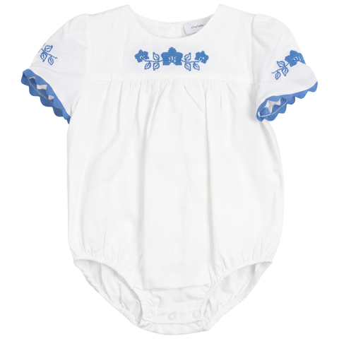 Criss Cross Flower Embroidered Cotton Bubble Romper (Baby)