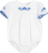 Charlotte & George Criss Cross Flower Embroidered Cotton Bubble Romper