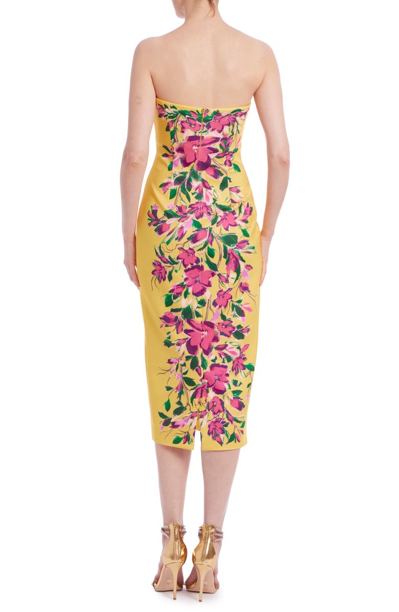 Badgley Mischka Collection Floral Print Strapless Sheath, Alternate, color, Yellow Mint