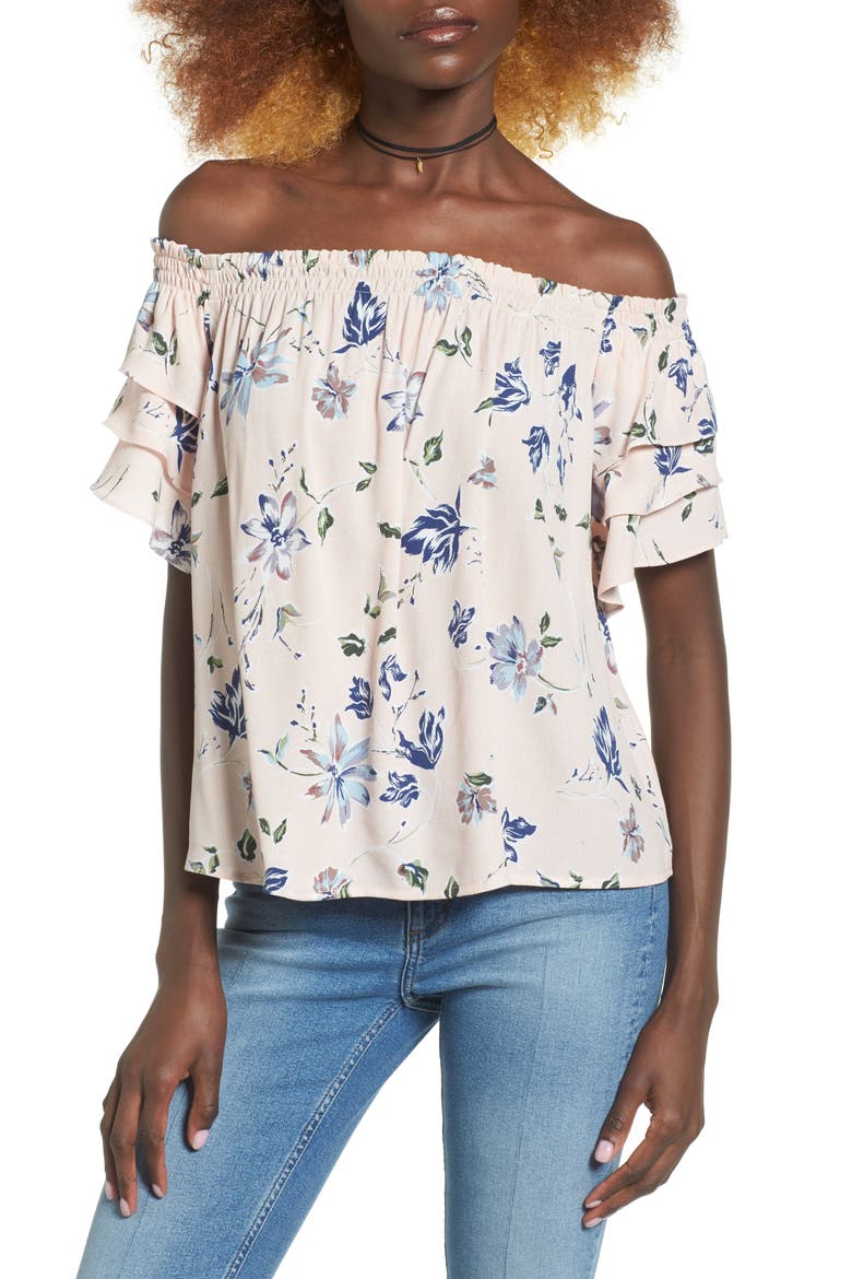 Tiered Off the Shoulder Top, Main, color, BLUSH FLORAL